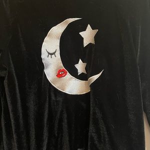 Valfre black velvet bomber with red satin lining and moon. Size large